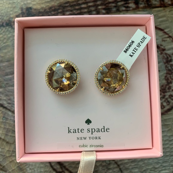 NWT Kate Spade Golden Round Quartz Cubic Zirconia Studs - Picture 2 of 5